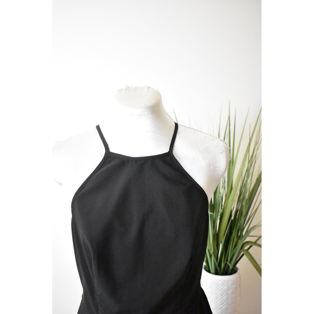 B. Darlin Fit Flare Dress Women 5/6 Black White Y2K Striped Halter Pleated - Picture 2 of 10